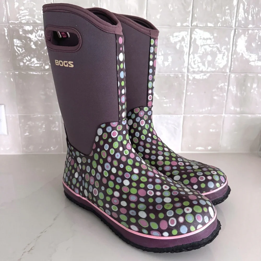 Bogs Classic High Dots Boots Girls Kids 6 Purple Polka Dot Waterproof Insulated